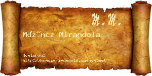 Müncz Mirandola névjegykártya